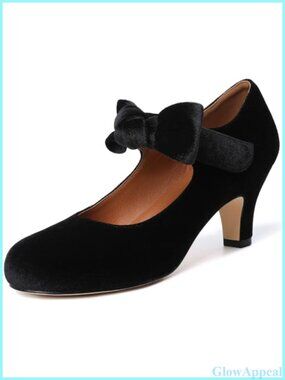 Womens Kitten Heel Bowtie Mary Jane Pumps Closed Round Toe Ankle Strap Heels